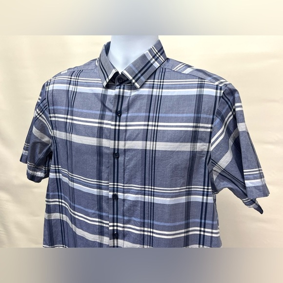 HART SCHAFFNER-MARX Men’s blue plaid short sleeve button down shirt size L - Picture 3 of 12